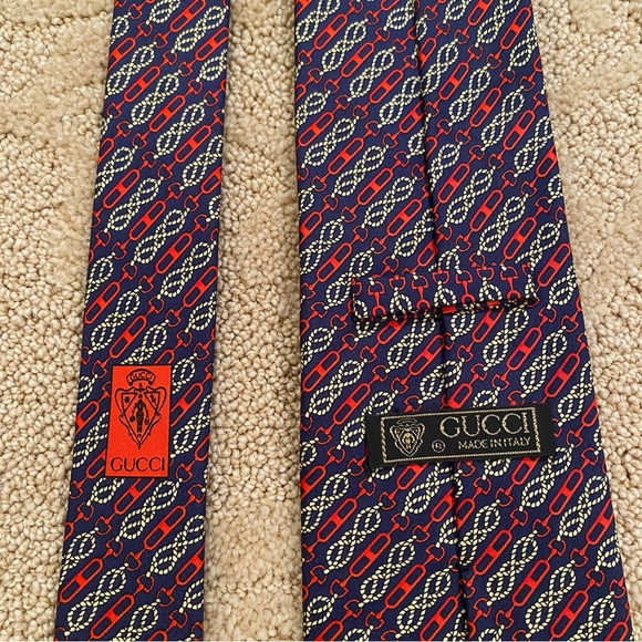 Vintage Gucci Navy/Red Horsebit Equestrian 100% Silk Necktie Made in Italy - Picture 4 of 11